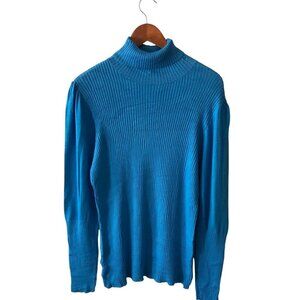 Women's Worthington Sweater Turtleneck Pullover Blue Long Sleeves Size Large